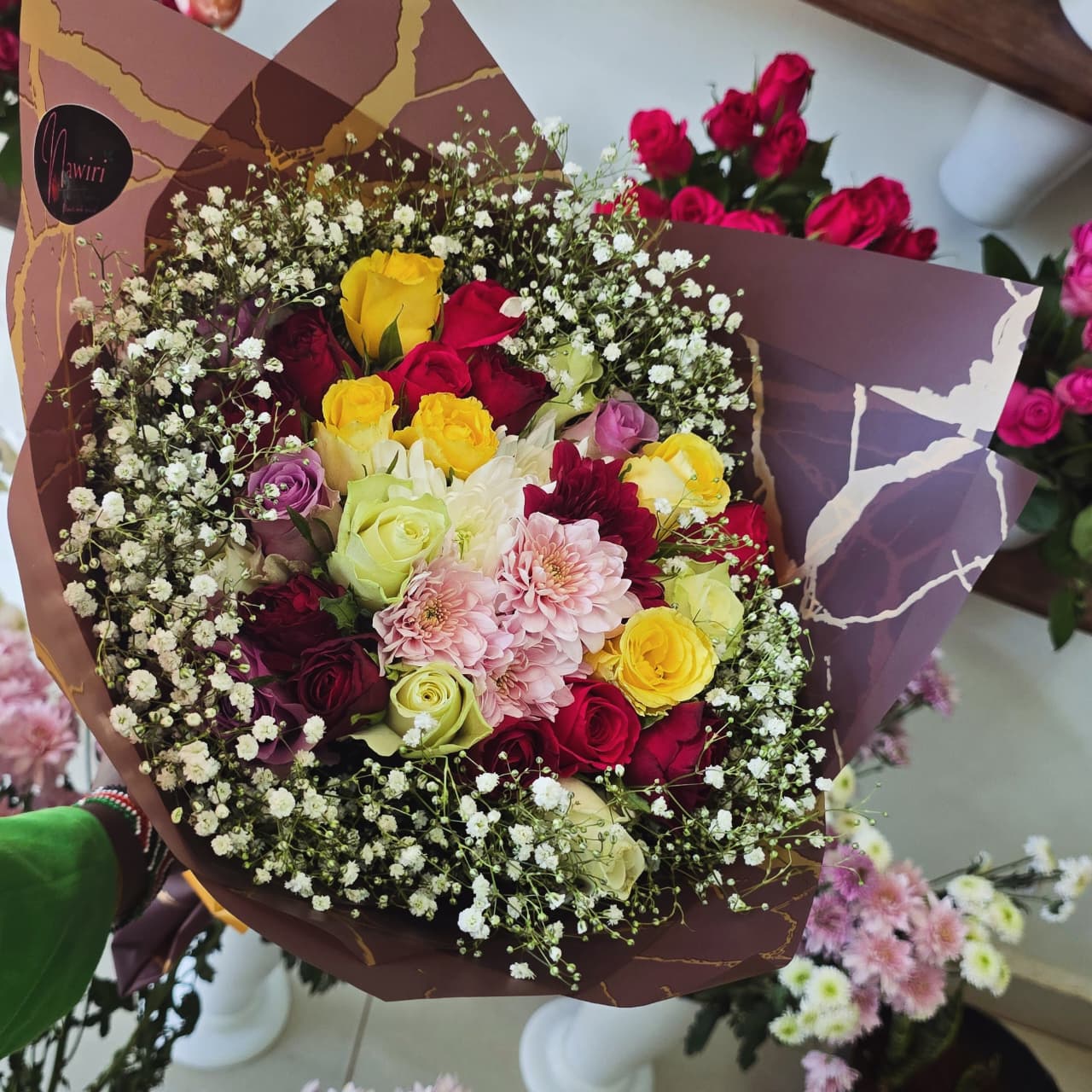 Tropical greenery flower arrangement